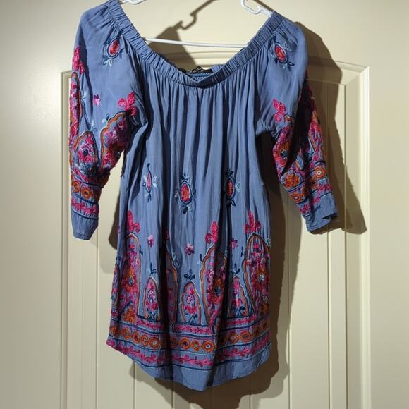 Adeline All Over Embroidered Off the Shoulder Boho Peasant Blouse Women's Size S - Picture 1 of 8